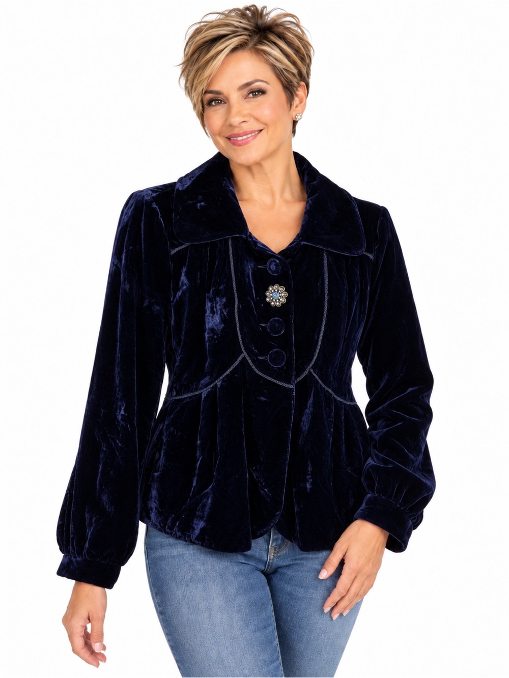 Vintage Debbie Shuchat Blazer Size M Navy Velvet Jeweled Jacket NWT